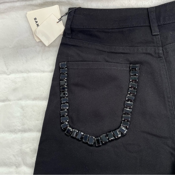 NWT Sandro Cristelle High Rise Wide Leg Black Jeans Embellished w Black Crystals - Picture 11 of 13